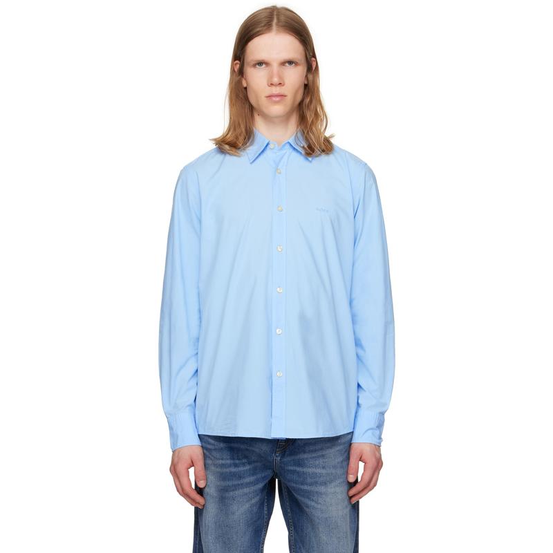 Boss 男士 衬衫 蓝色 Regular-Fit Cotton Poplin 衬衫