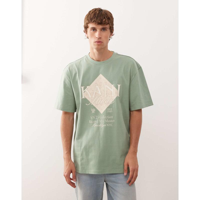 Karl Kani 男士 T恤 宽松款浅绿色音符佩斯利印花T恤