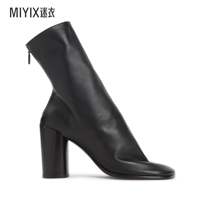 [秋冬新品]Lemaire 女款D`AGNEAU 80 深巧克力色棕色Cuir皮革露趾