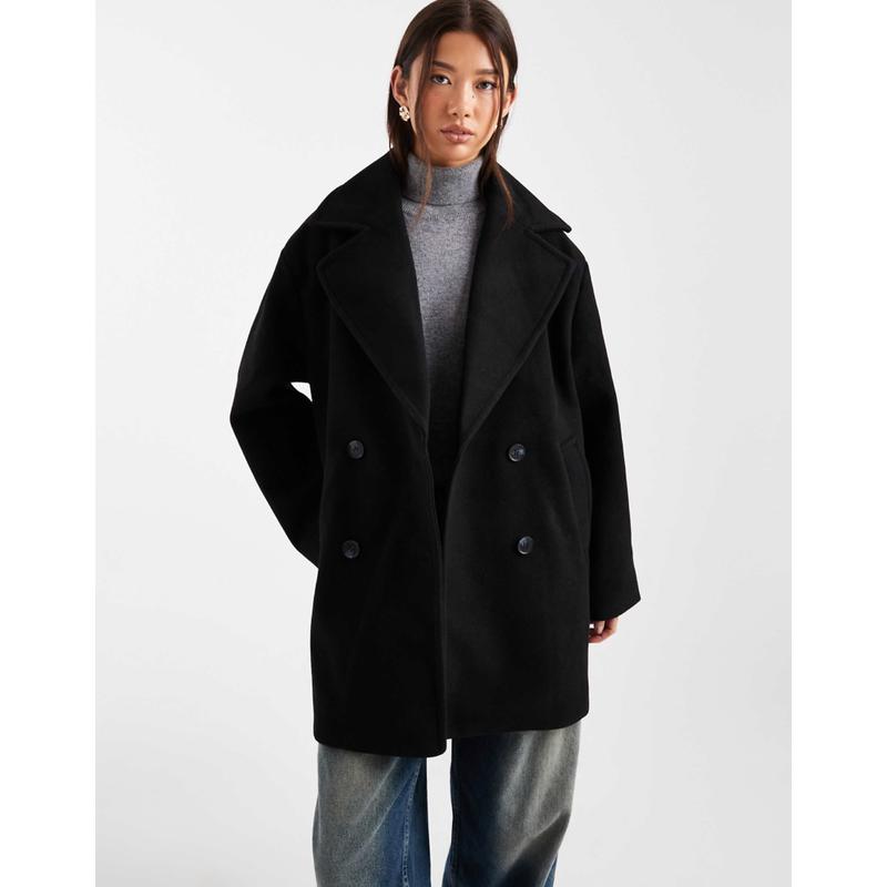 Monki 女士 夹克 双排扣长款夹克(黑色)