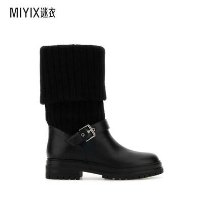 【春夏新品】Gianvito Rossi 女士Thurso 黑色皮质布织靴子 迷衣