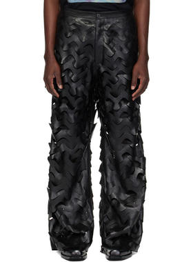 LỰU ĐẠN 男士 长裤 黑色 Laser Cut Wide-Leg 合成皮革长裤