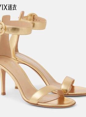 Gianvito Rossi 女款Portofino 85 金属感皮质凉鞋 迷衣时尚