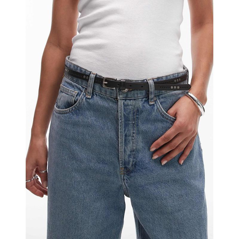 Levi's 女士 腰带 铆钉皮带腰带(黑色)