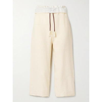 THANK YOU HAVE A GOOD DAY 女士 长裤 短款拼接嵌花亚麻阔腿裤