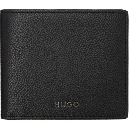 Hugo 雨果 男士 钱包 黑色 Grained-Leather Logo Trim