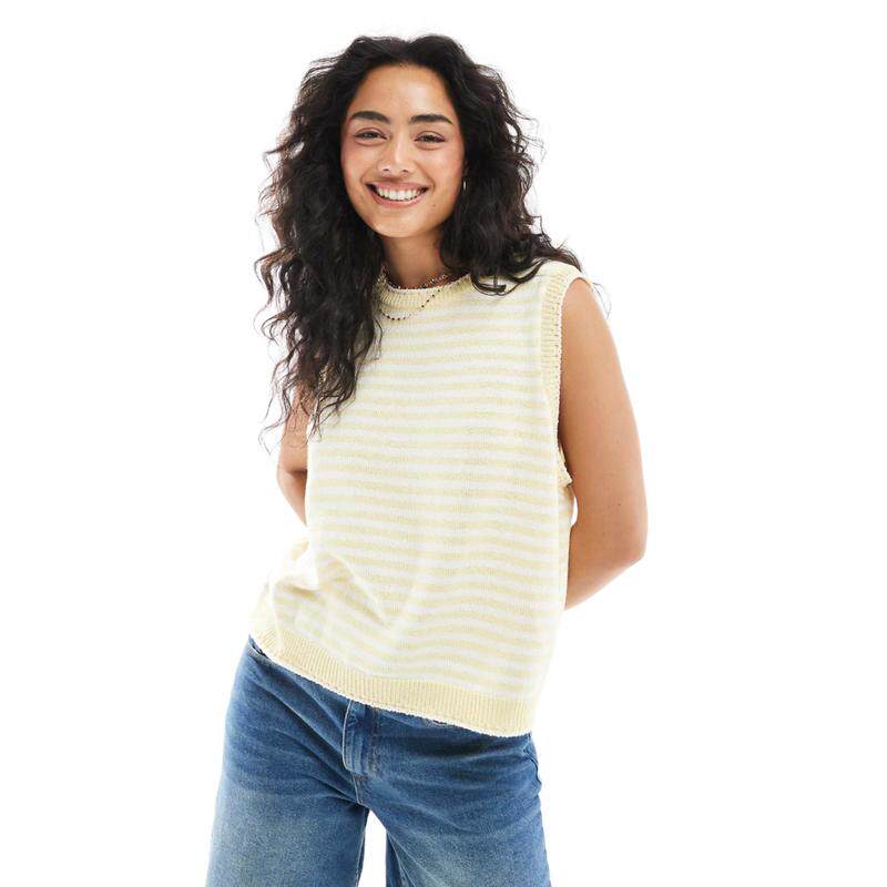 ASOS DESIGN 女士 背心 设计针织撞色毯子缝线黄色条纹上衣