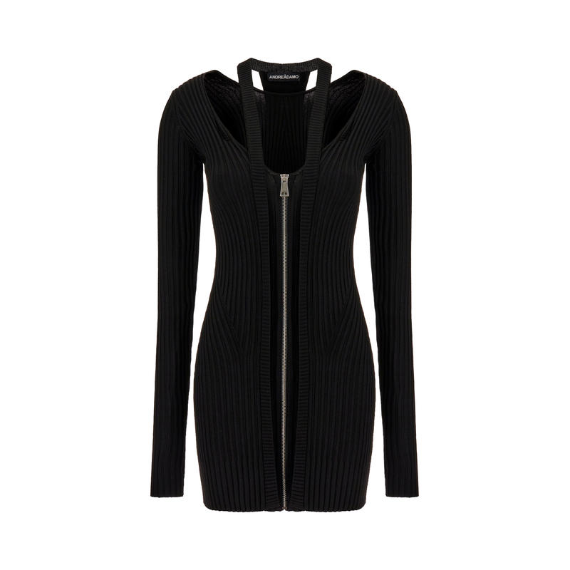ANDREĀDAMO 女士 FW23 短款连衣裙 黑色弹力粘胶纤维混纺连衣裙