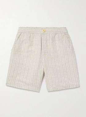 Oliver Spencer 男士 FW25 短裤 Osborne 直筒条纹亚麻棉混纺短裤