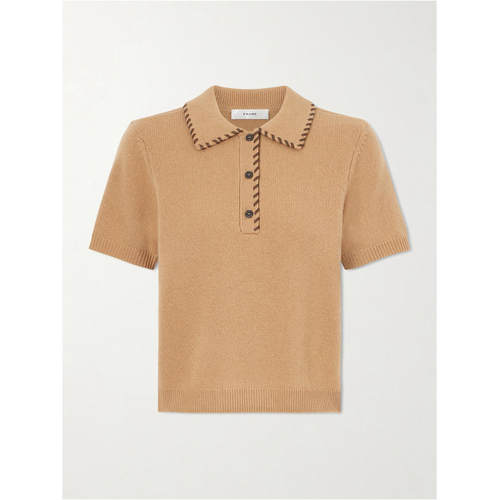 FRAME 女士 SS26 POLO衫 Whipstitched 皮革边羊毛羊绒混纺