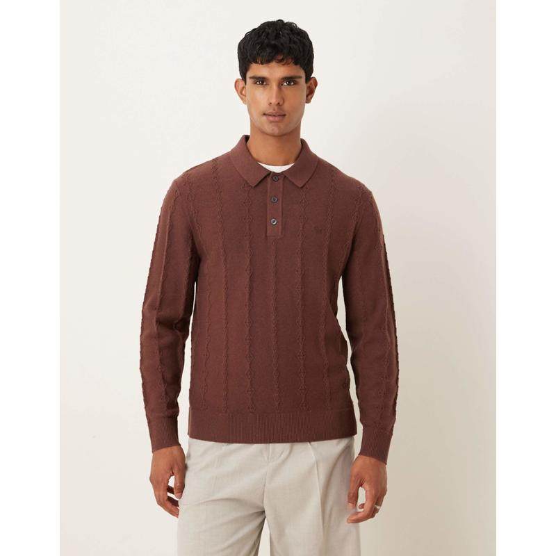 Abercrombie  Fitch 男士 毛衣 长袖胸部徽标高圆领棕色套头衫