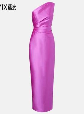 Solace London 女款Kira 垂褶缎面睡裙 迷衣时尚