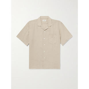 Hartford 男士 FW25 衬衫 棕榈树印花可拆卸领亚麻衬衫