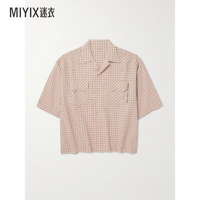 kapital 男款Camp-Collar Logo-Appliquéd 格纹棉麻混纺绉条纹西