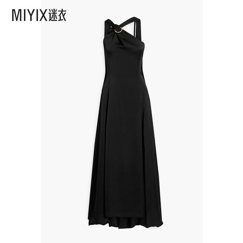 Halston女士精饰垂褶缎面礼服  迷衣时尚