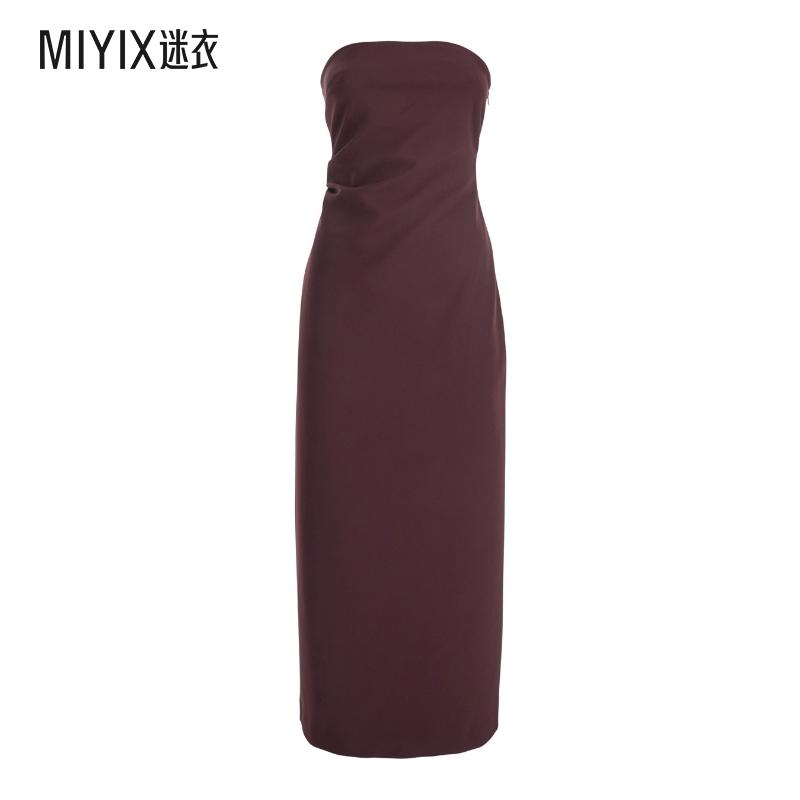 【秋季新品】Plain 酒红色高科技布织女士紧身束胸连衣裙 迷衣时