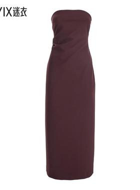 【秋季新品】Plain 酒红色高科技布织女士紧身束胸连衣裙 迷衣时