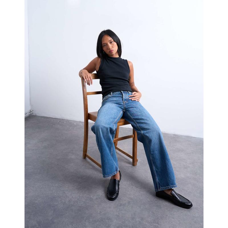 Topshop 女士 牛仔长裤 Ember 小号低腰直筒复古蓝色牛仔裤