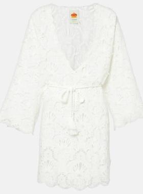 FARM Rio 女士 罩衫 Seashell 英格兰刺绣棉质沙滩连衣裙