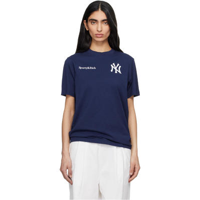 Sporty  Rich 女士 T恤 海军蓝 '47 联名 Yankees 系列 Curve