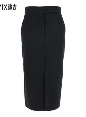 Plain Front Closure and Front 黑色长款隐形后单开叉布织女士半