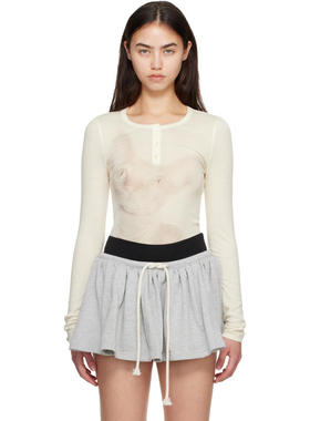 CPLUS Series 女士 T恤 灰白色 Kitten Print 亨利衫