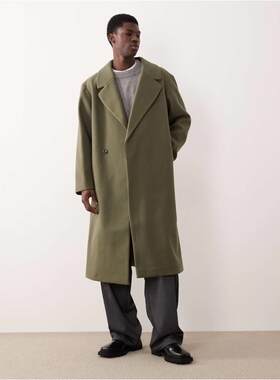 ASOS DESIGN 男士 外套 look 羊毛长款大衣(卡其色)