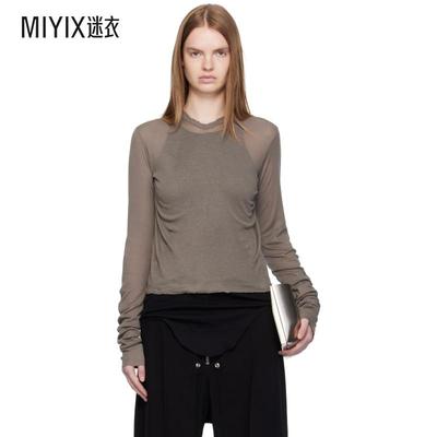 Rick Owens瑞克欧文斯 女款灰色 Concordians Cropped Rib LS 连