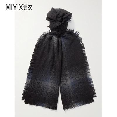 Johnstons Of Elgin 男款磨损格纹羊绒真丝混纺珠皮呢围巾 迷衣时