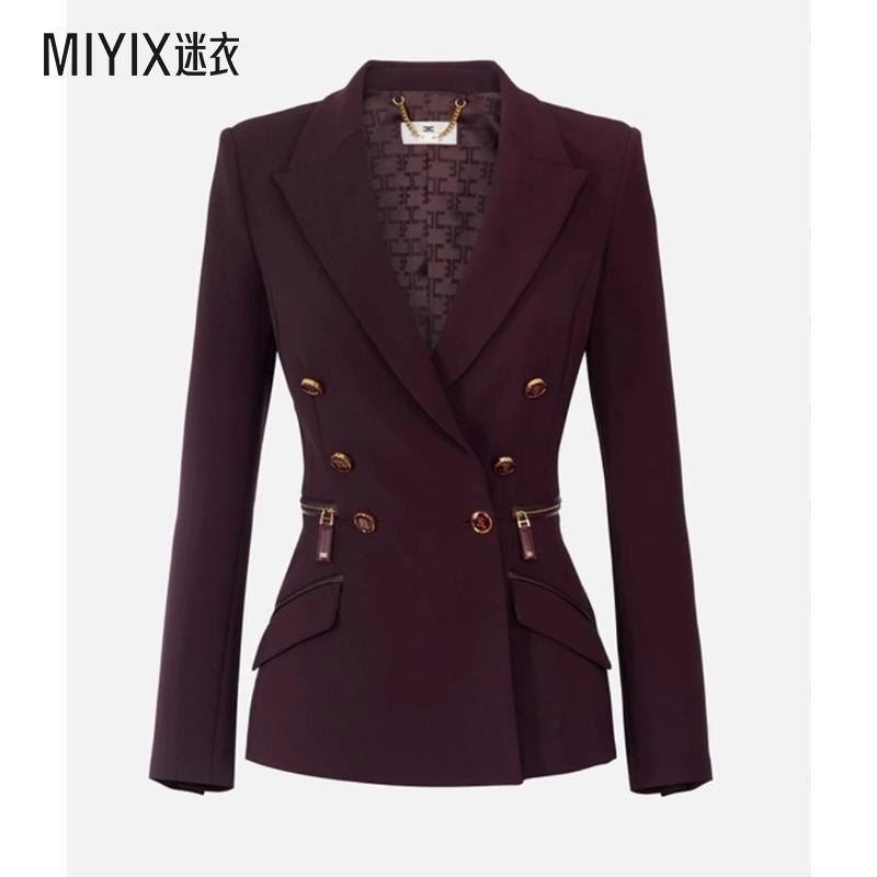 【秋冬新品】Elisabetta Franchi 女款暗红色双排扣西装外套 迷衣