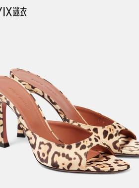 Amina Muaddi 女款Alexa 95 豹纹绸缎凉拖 迷衣时尚