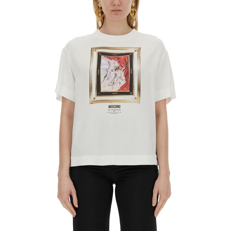 Moschino 女士 SS24 T恤 ENVER STILL LIFE 缎面心形衫
