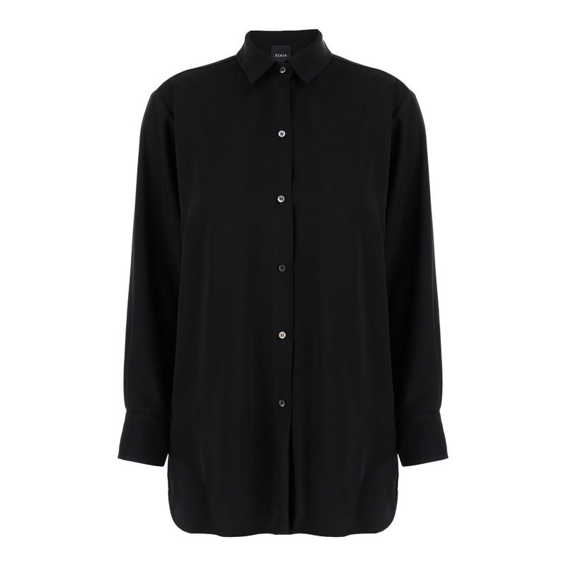 Plain 女士 FW24 衬衫 黑色长款纽扣高科技布织女士衬衫