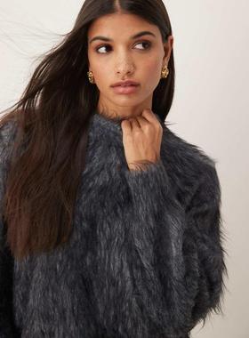 ASOS DESIGN 女士 毛衣 设计针织超级睫毛形边水手领套头衫(灰色)