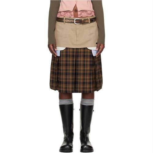Andersson Bell 女士 中长裙 棕色 Double Layered Pleats 半身裙