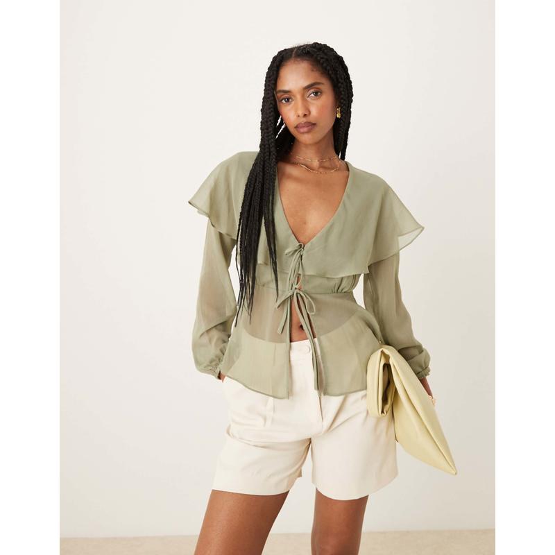 Glamorous 女士 上衣 波希米亚风绿色衫(sage)