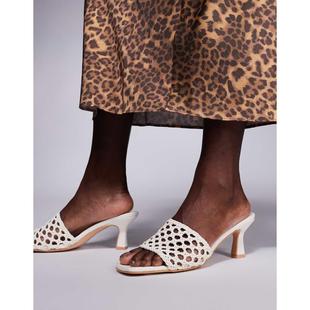 Public Desire 女士 凉鞋 Maribelle 宽版编织小跟凉拖(奶油色)