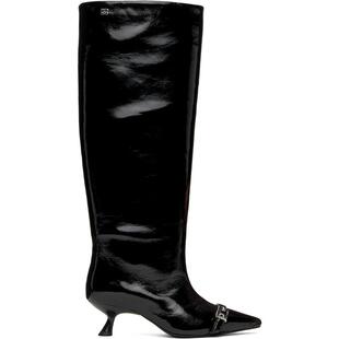 长靴 黑色 Shaft 甘尼 高筒靴 High 女士 Slouchy Ganni Eyelets
