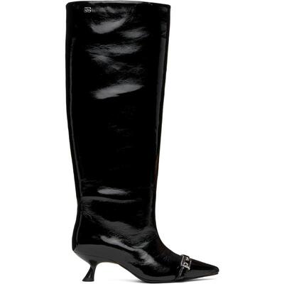 Ganni 甘尼 女士 长靴 黑色 Eyelets Slouchy High Shaft 高筒靴