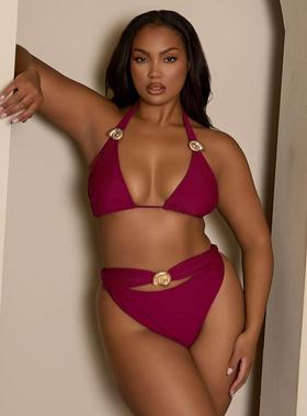 Moda Minx Curve 女士 比基尼 比基尼金色五金件内裤(berry)