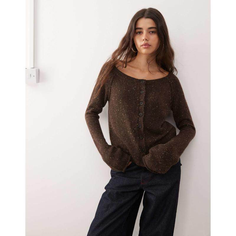 Weekday 女士 开衫 neppy 羊毛露肩棕色混纺针织开衫