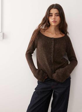 Weekday 女士 开衫 neppy 羊毛露肩棕色混纺针织开衫