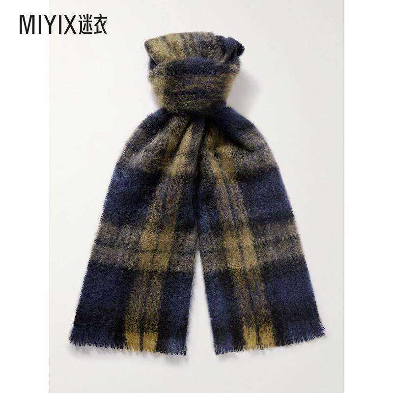 DE BONNE FACTURE 男款University 流苏格纹马海毛羊毛混纺围巾