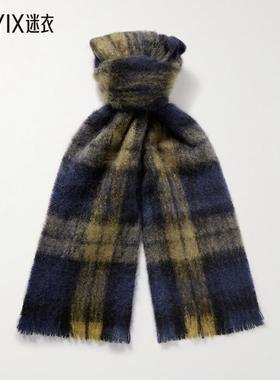 DE BONNE FACTURE 男款University 流苏格纹马海毛羊毛混纺围巾