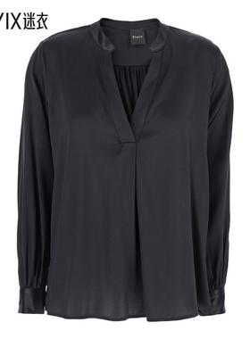 【早秋新品】Plain 黑色V领系扣袖口真丝女士衫 迷衣时尚