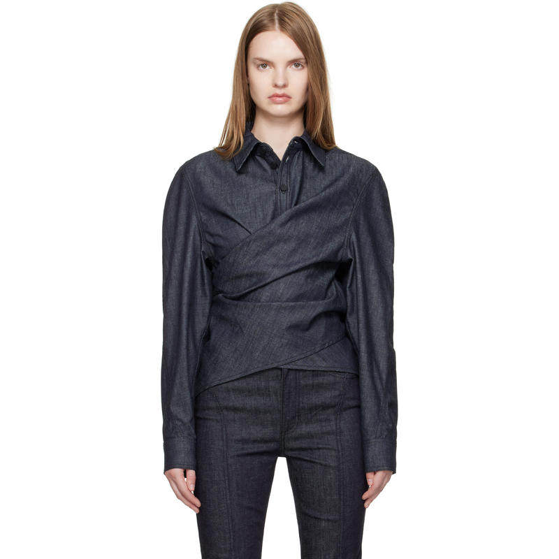 Mugler 穆勒 女士 衬衫 蓝色 Wrapped Chambray