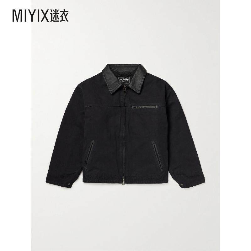 FrizmWORKS 男款皮革边磨破带里衬棉质帆布夹克 迷衣时尚