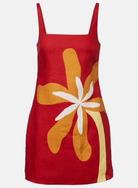 Cala De La Cruz 女士 短款连衣裙 Siela 花朵亚麻迷你连衣裙