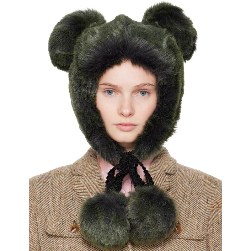 Anna Sui 女士 毛线帽 独家发售绿色 Faux Fur Teddy Bear 遮耳帽