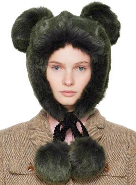 Anna Sui 女士 毛线帽 独家发售绿色 Faux Fur Teddy Bear 遮耳帽